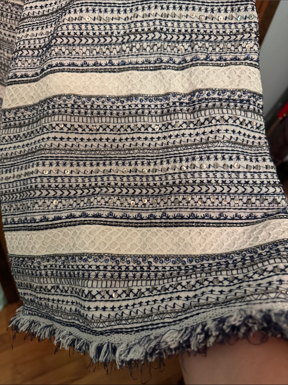 Boho Patchwork Navy and Cream Wide-Leg Pants - Picture 4 of 5